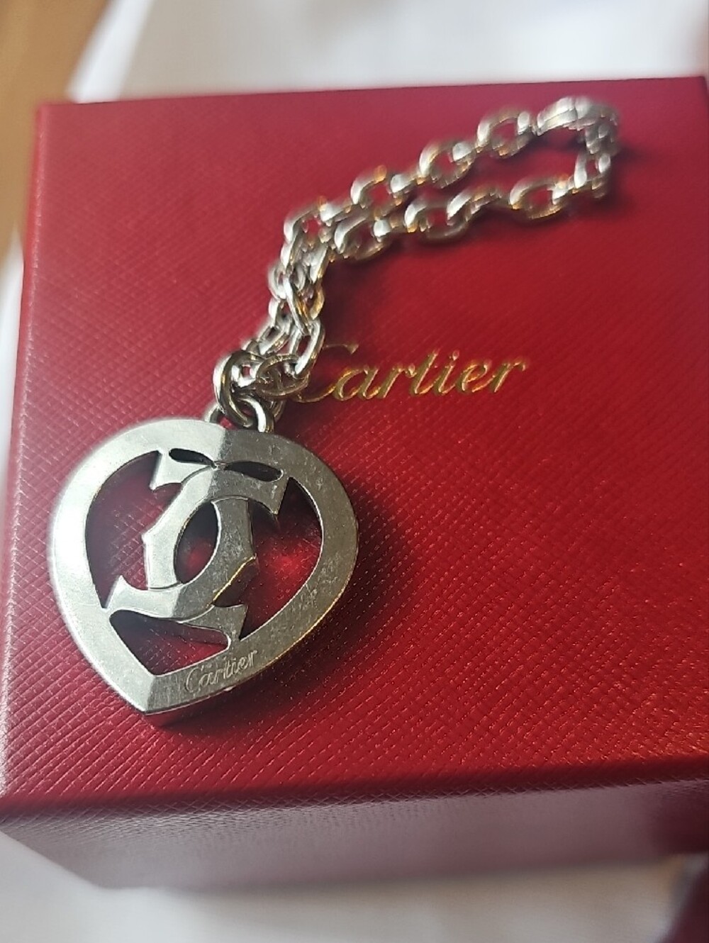 Auth Cartier Silver Heart Charm/Keychain with Red Presentation Boxes - Picture 2 of 6